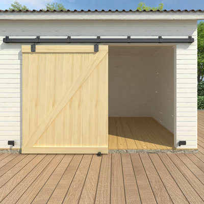 10ft Black Box Rail Exterior Barn Door Hardware Kit, Sliding Heavy Duty Barn Door Track, Wall Mount Barn Door Hardware With 5 Track Brackets(doors Not Include）