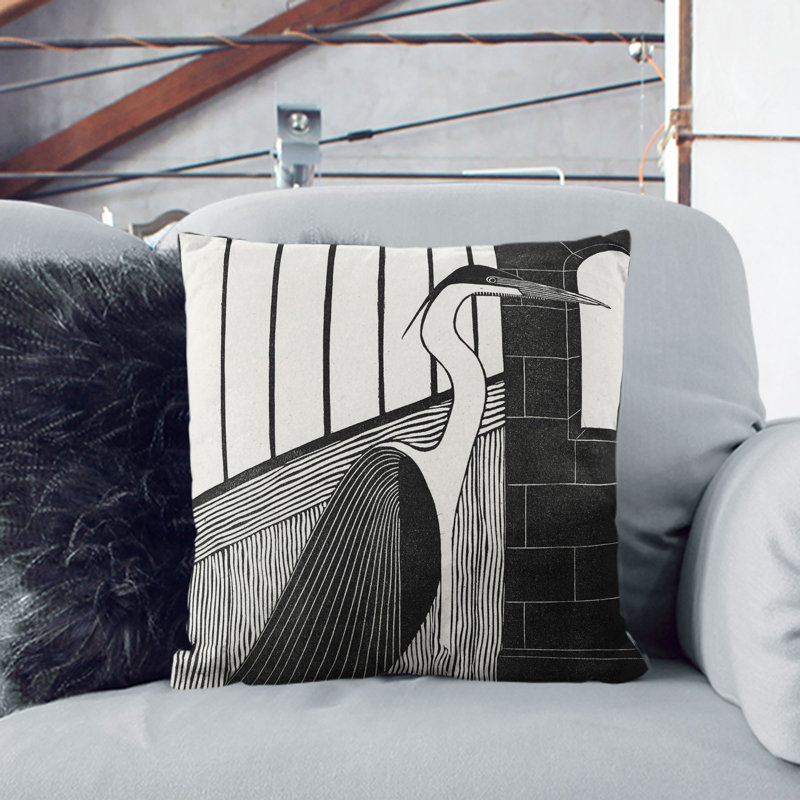 Giant Heron Square Throw Cushion, 55cm H x 55cm W x 20cm D, Black