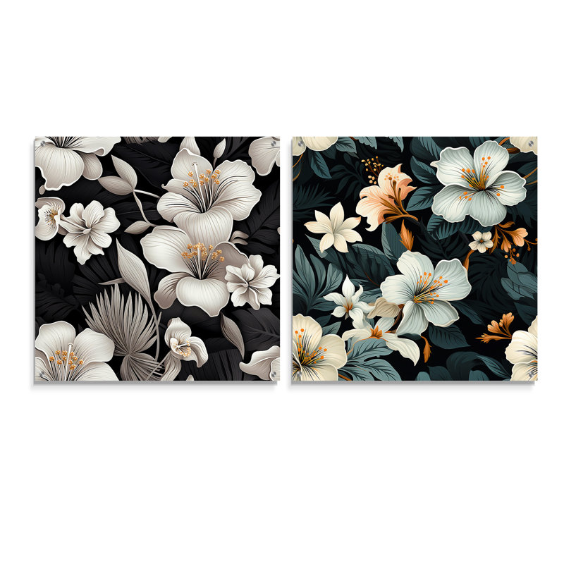 Bowdon - Ensemble de 2 peintures murales en acrylique tropical bord de mer, H 16 po x l 33 po