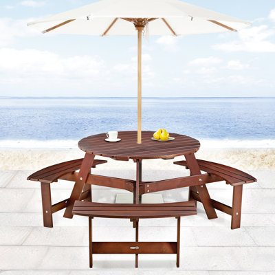 Table de pique-nique pour l'extérieur pour 3 personnes - 3 bancs de parasol encastrés avec trou pour parasol