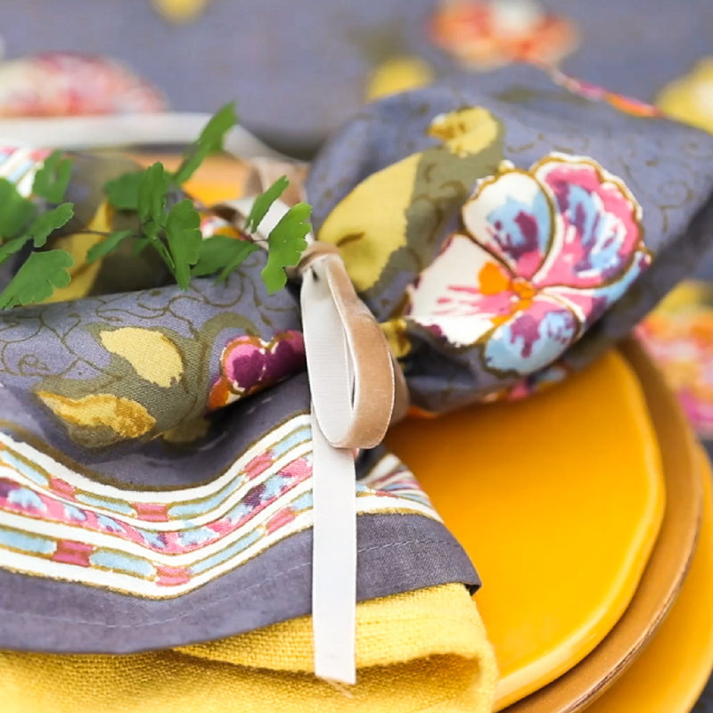 Pansy 100% Cotton Square Napkins, Grey