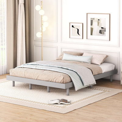 Cadre de lit plateforme flottant Queen gris - Design élégant et durable pour un style stable avec panneaux de particules