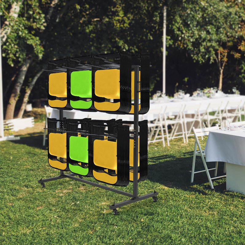 Folding Table and Chair Cart, Folding Chair Storage Cart for 84 Chairs or 42 Chairs & 12 Tables with 360° Locking Wheels, 800 Lbs Capacity, Includes Weatherproof Cover, Fixed Ropes