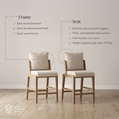 2-Pack Upholstered Bar Stool With Backrest Pillow