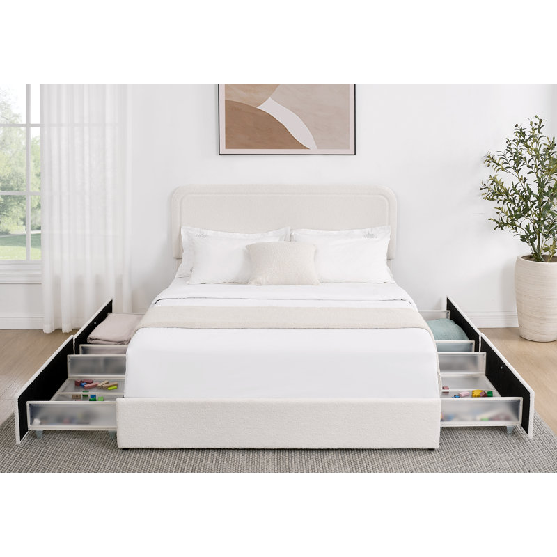 Grand lit plateforme tapissier Livcle Ivory Boucle