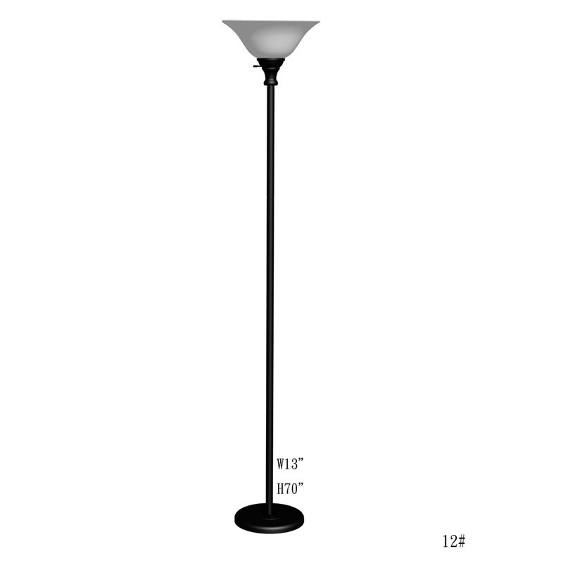 Lampe sur pied noire de 150 W à 3 intensités, 178 cm de hauteur, abat-jour en verre dépoli, douille E26, câble de 1,8 m, idéal pour le salon, la chambre ou le bureau.