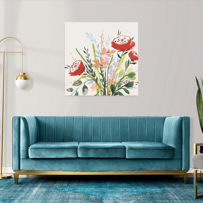 «Vibrant Bouquet In Bloom I», art mural contemporain abstrait, H 36 po x l 36 po