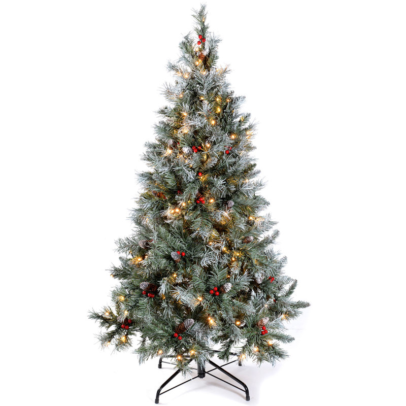 Lighted Artificial Spruce Christmas Tree, 4.92ft H x 3.31ft W x 3.31ft D