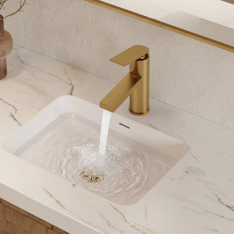 Single Hole Bathroom Faucet, Single Handle Bathroom Sink Faucet with Drain Assembly, Brushed Gold