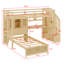 Lit mezzanine en bois massif avec bureau intégré, escalier, compartiments de rangement-672829980