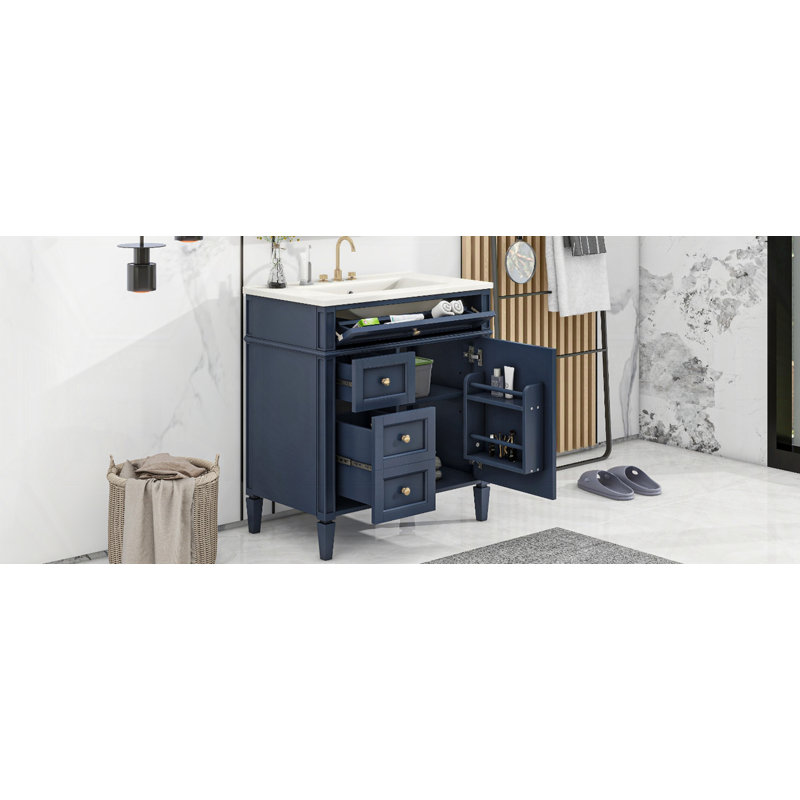 Meuble-lavabo de 30 po avec lavabo supérieur, Doré, Bleu, 30"