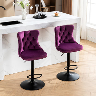 Velours mauve, hauteur réglable de 25 à 33 pouces, dossier confortable, base stable de 17,7 pouces, rivets faits à la main, rivets, de 2, Sw1812pp en mauve, hauteur du siège, décoration et 2 pour la pub à domicile