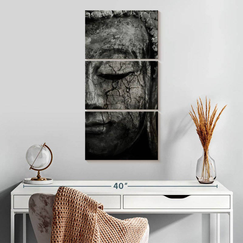 Ensemble de 3 pièces bouddha méditant sur toile, H 32 po x l 15 po x P 1,25 po