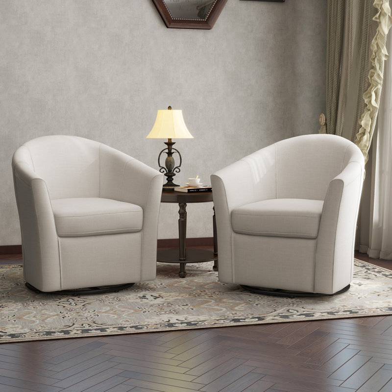Aunna Upholstered Swivel Barrel Chair, Beige Linen Blend