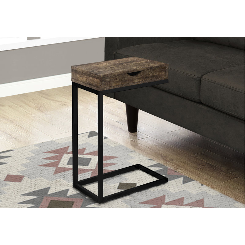 Table de bout moderne avec rangement, plateau en stratifié brun et support en métal noir