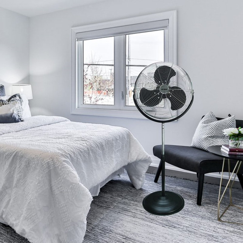 Ventilateur sur pied industriel haute vitesse Optimus de 18 po - Ventilateur sur piédestal à hauteur ajustable avec moteur à 3 vitesses et couple élevé, circulateur d'air inclinable pour le garage, l'atelier ou la maison