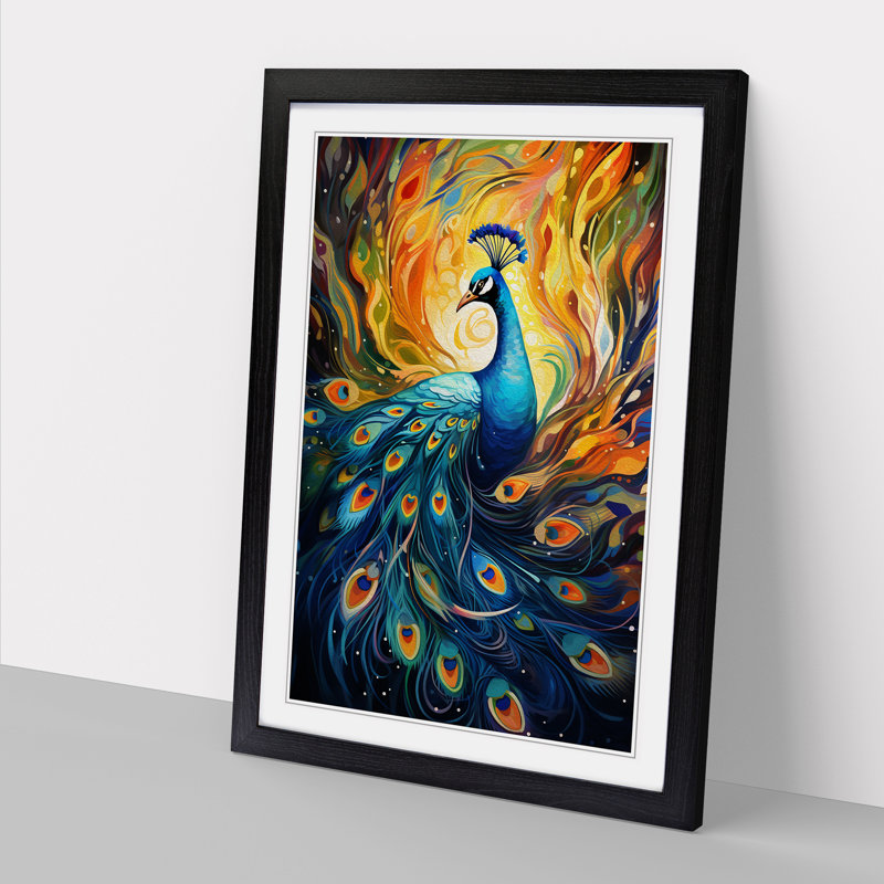 Peacock Futurism - Single Picture Frame Print on Wood, Black Framed, 46cm H x 34cm W x 2" D