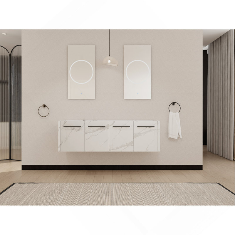 Meuble-lavabo mural 60 po (seulement le meuble, sans évier supérieur), Blanc