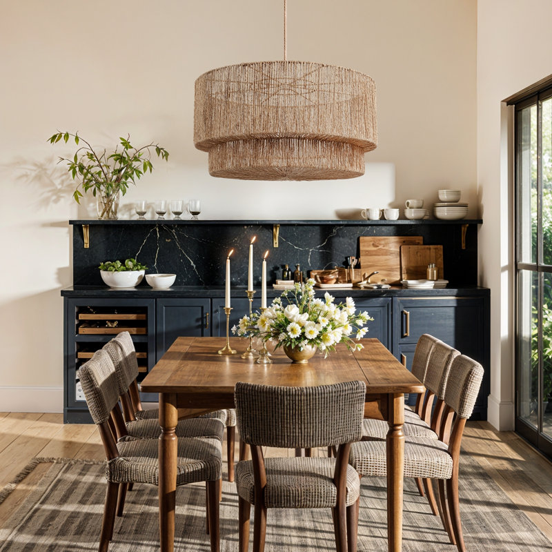 Luminous Rattan Pendant Light - Natural Drum 1-Light Polished Handwoven Dimmable Hanging Light For Kitchen Island, Kitchen, Dining Room, Living Room, Bedroom, Hallway or Covered Patio in Modern, Farmhouse & Boho Style
