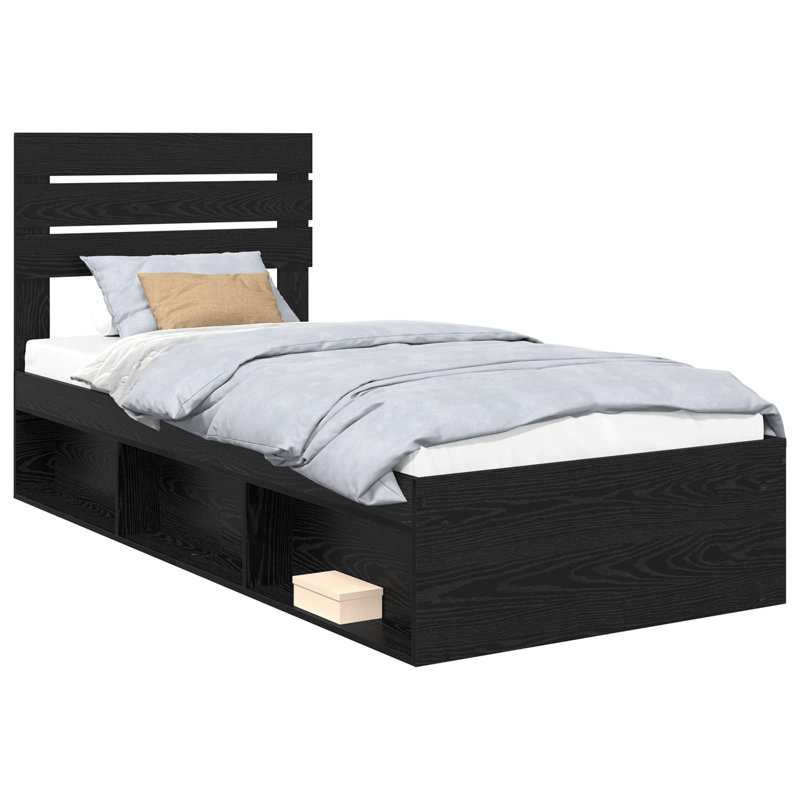 Solid Wood Bed, European Single (90 x 200 cm), Black