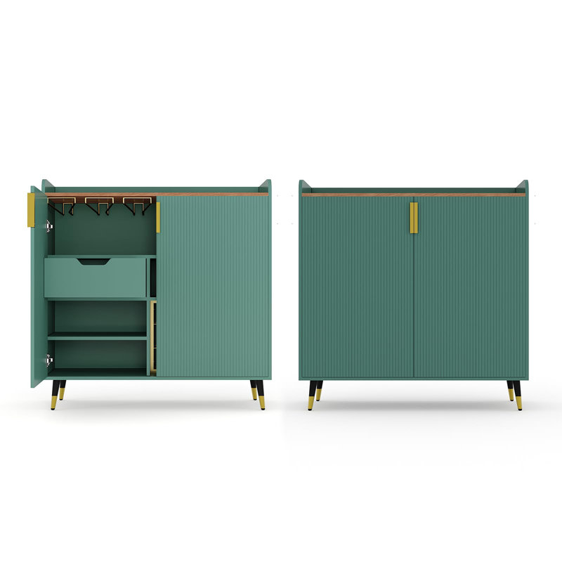 Modern Small Sideboard Buffet Cabinet with Fluted Doors for Home Dining Room, Green
