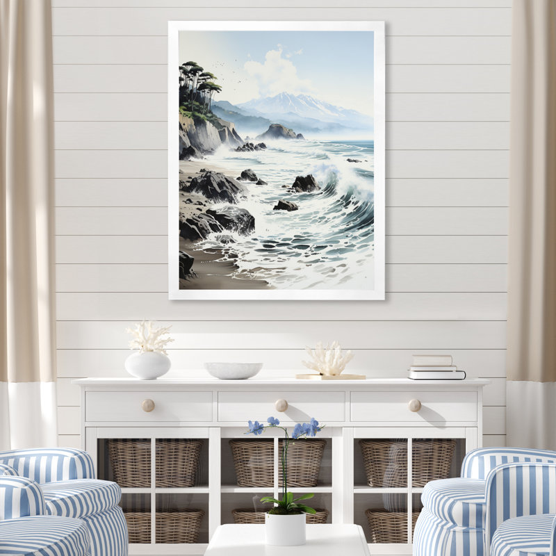 Vanalstyne " Beach Photo Mountain Majesty II ", 32" H x 24" W x 1" D, White Picture Framed