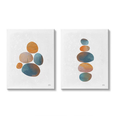 Abstract Patterned Stones Organic Round Blue Orange  2pc Stretched Canvas Wall Art Set by Melissa Averinos