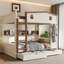 Lit superposé grand en bois massif avec tiroirs de rangement, tablettes et crochets de suspension-323797496