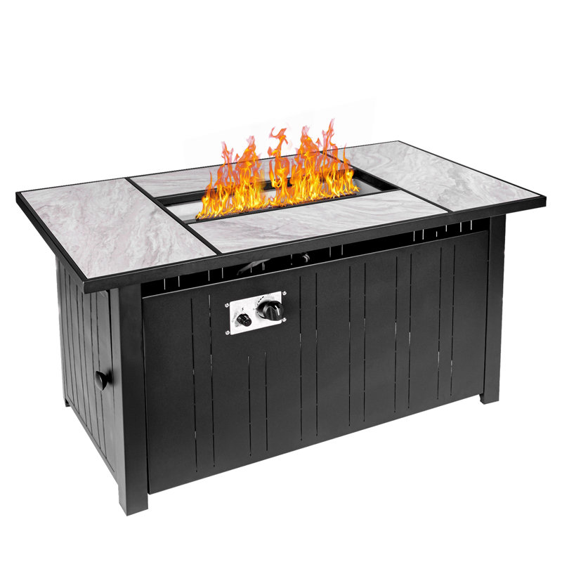 Mehalek 25" H X 47" W Propane Fire Pit Table With Lid, Outdoor Ceramic Tabletop Fire Pit