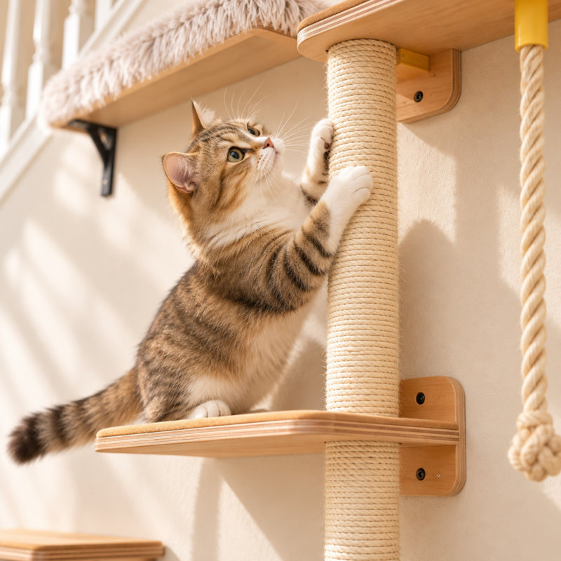 25 " H Cat Scratching Post and Removable Cat Cushion, Beige