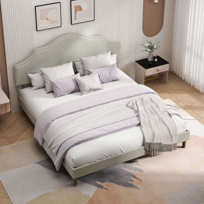 Upholstered Platform Bed With Adjustable Headboard