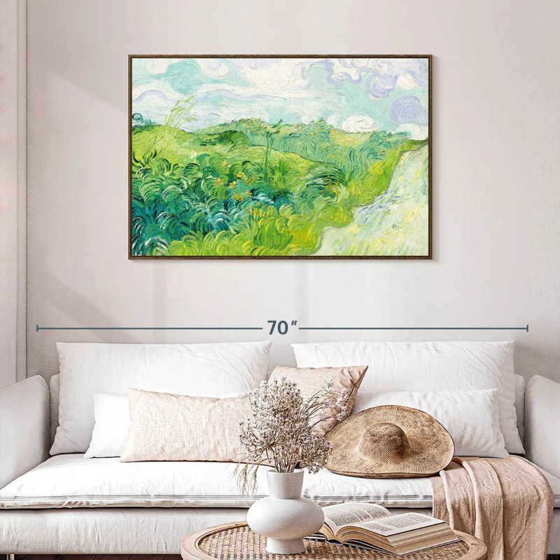 Champ de blé vert Auvers, Cadre flottant en noyer, 43 po x 29 po