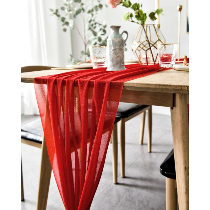 Chemin de table en mousseline de soie, Rouge, L 236,22 po x l 29,53 po