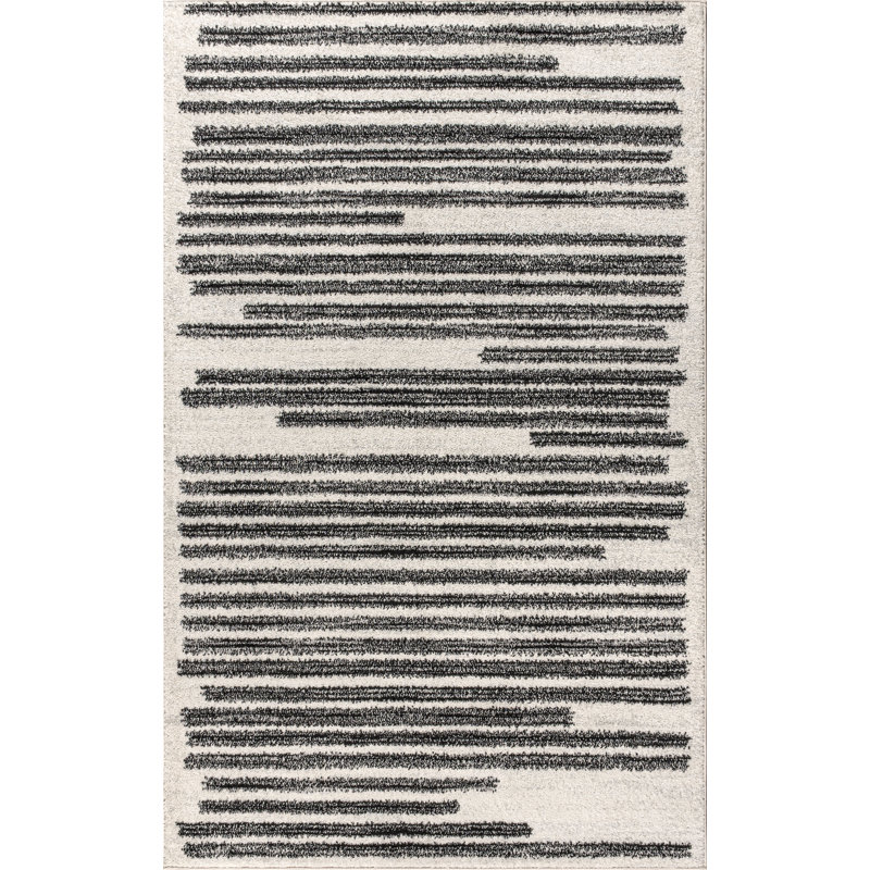 Augie Modern Berber Stripe Cream/Black Rug, Rectangle 7'9" x 10'