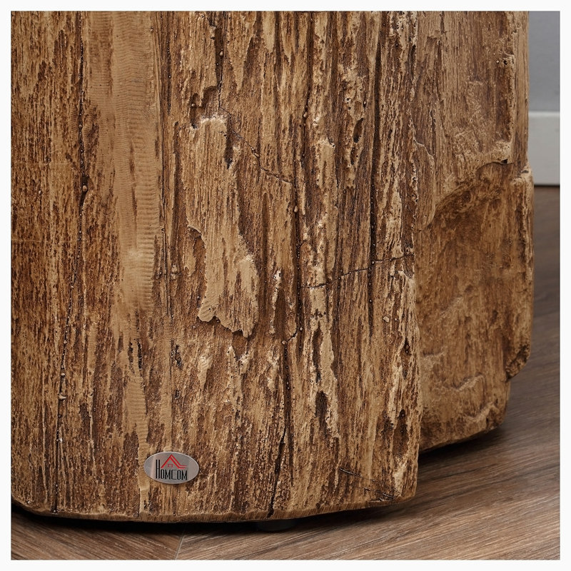 Javeah Tree Stump Stool, Decorative Side Table With Round Tabletop, Concrete End Table With Wood Grain Finish, For Indoors And Outdoors