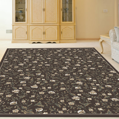 Tapis décoratif à motif floral en brun ackermanville
