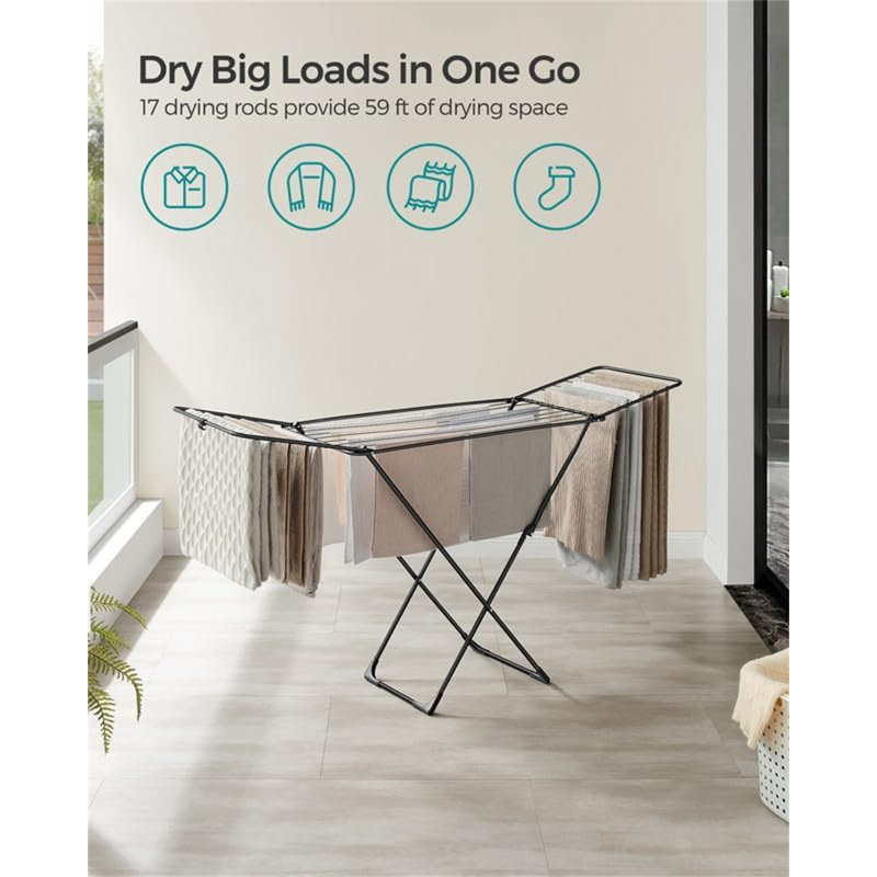Séchoir à linge pliable en métal - Conception compacte et autoportante