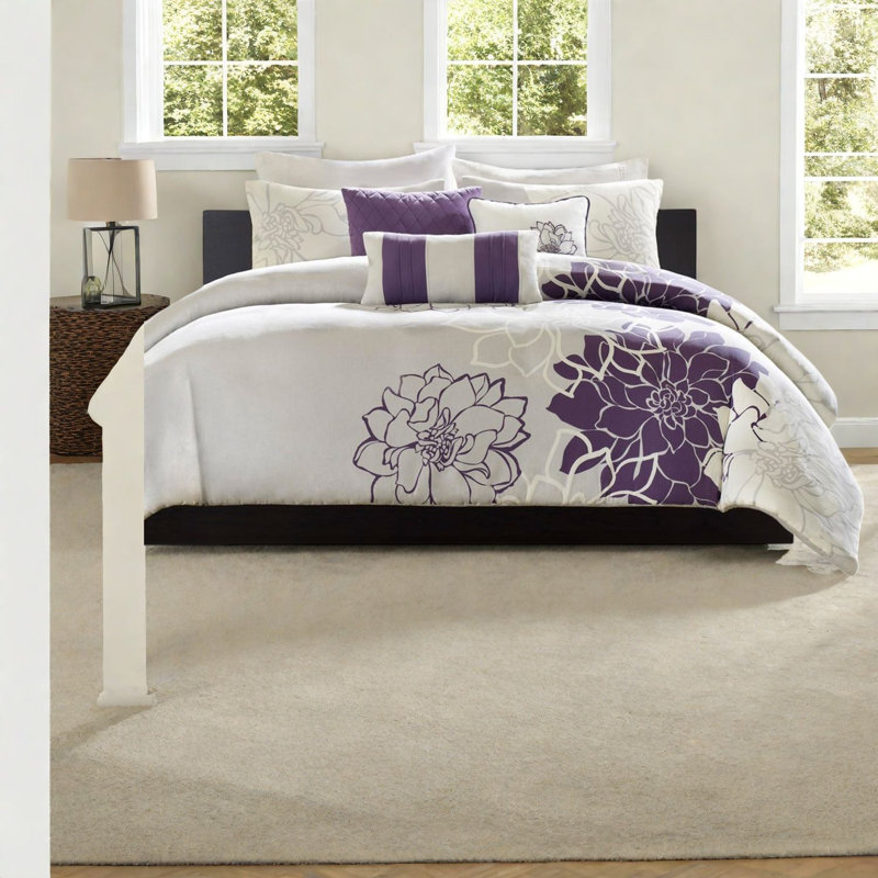 King Floral Duvet Cover Bedding Set, Soft Polyester, Modern Bedroom Style