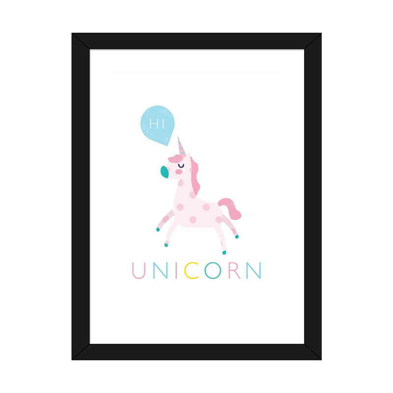 Licorne - imprimé, Papier encadré noir, Blanc, H 32 po x l 24 po x P 1 po