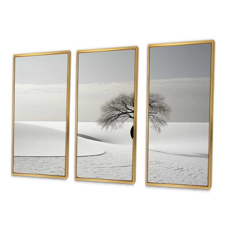 Paysage d'hiver photo I - ensemble de décoration murale paysage d'hiver, Cadre flottant doré, H 40 po x l 60 po x P 1 po