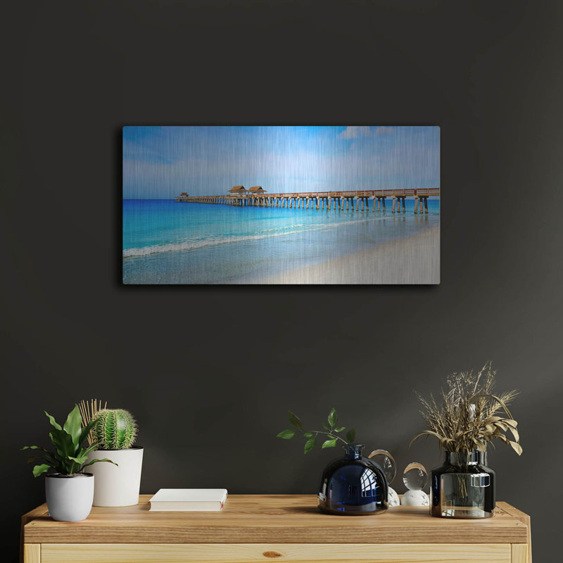 «Naples Florida Pier», art mural en métal, 24 x 12 po