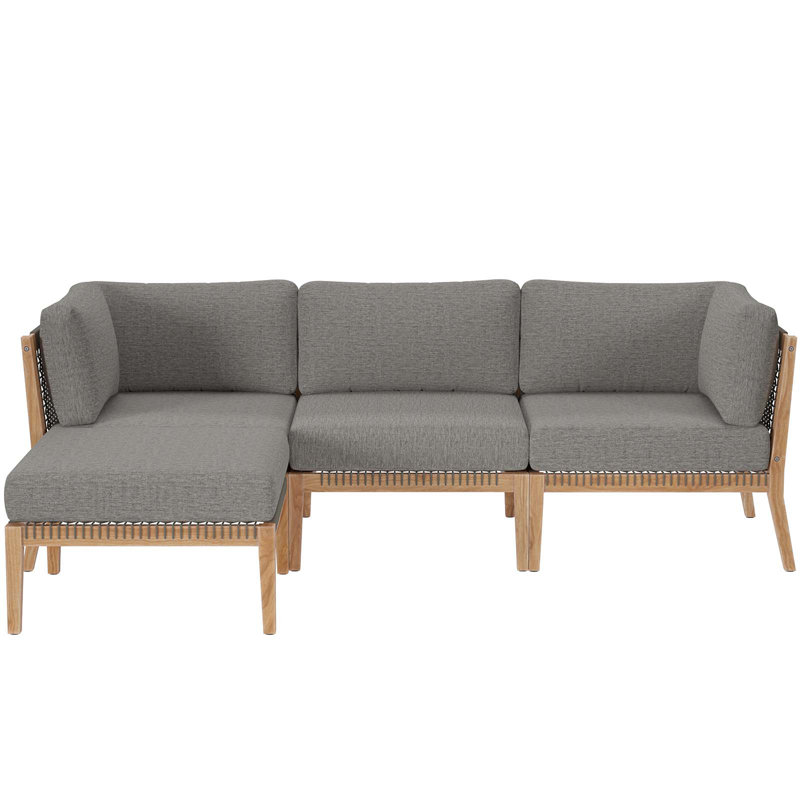 Modway Clearwater Outdoor Patio Teak Wood 4-Piece Sectional Sofa, Graphite