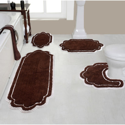 Dobrinsky 100% Cotton Bath Rug and Contour Mat, Machine Washable, Quick Dry, Absorbent - 4 Piece Set