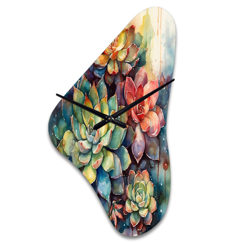 «Green Cactus Scenery IV - Cactus», horloge murale asymétrique, Médium