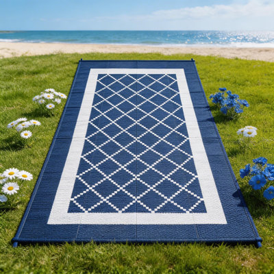 Tapis d'extérieur avec sac de transport, tapis de paille géométrique imperméable en plastique, tapis à carreaux réversible facile à nettoyer à l'extérieur pour la cour, le camping et la plage
