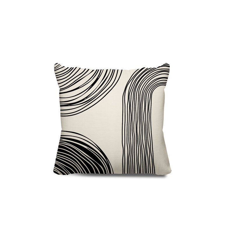 Coussin décoratif réversible intérieur / extérieur Cassie, H 17 po x l 17 po, Noir / crème / noir