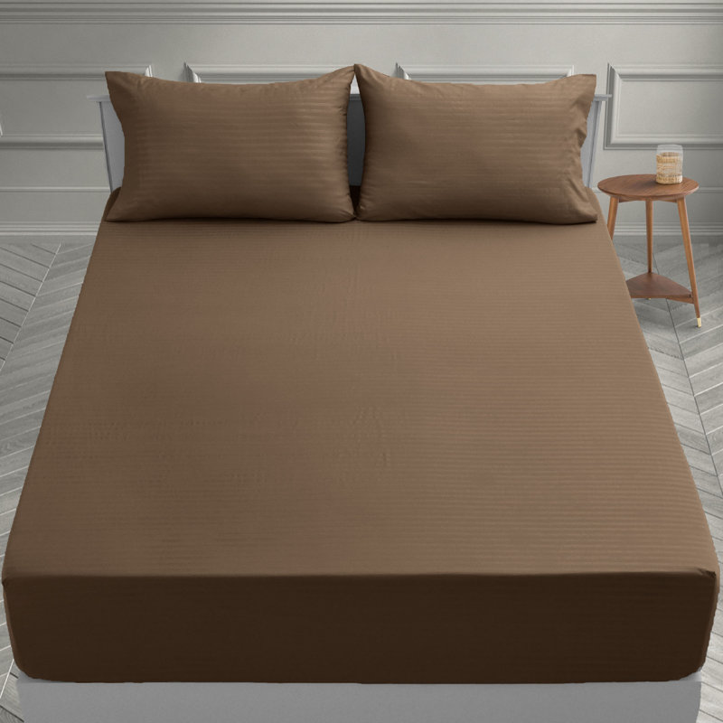 Lux Decor Collection Stripes Bed Sheets Microfiber Bedding Set with Fitted, Flat Sheet & Pillowcase, King Pillowcase, Brown
