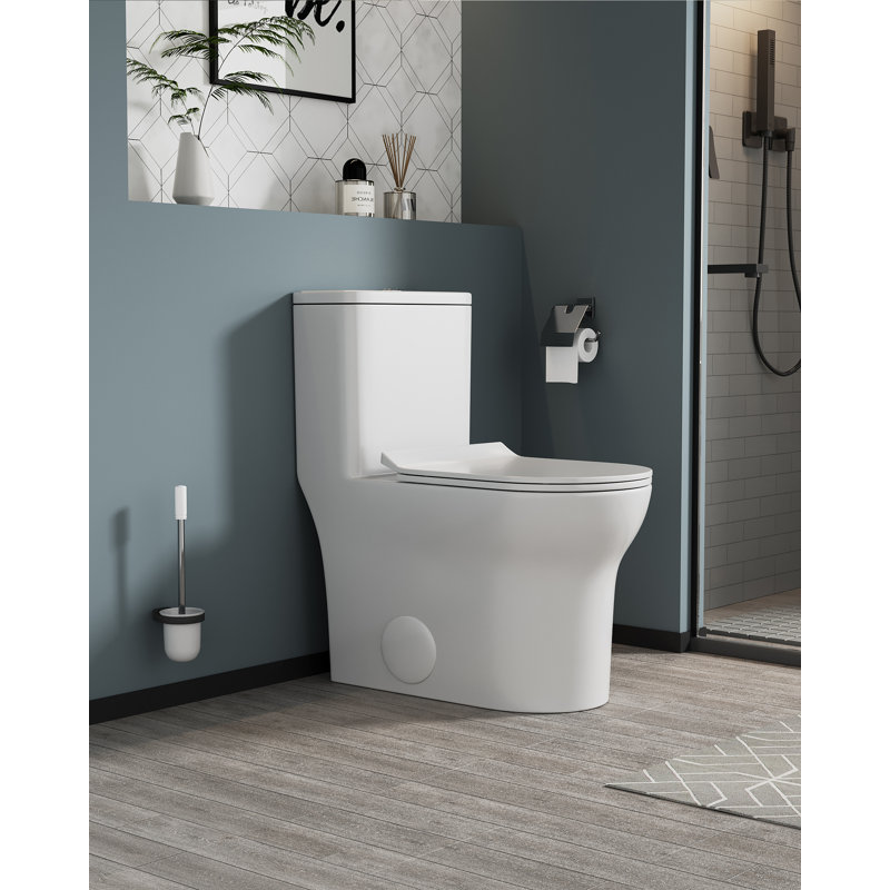 Toilette une pièce allongée à hauteur confort, certifiée Watersense et CUPC, céramique, blanc, siège à fermeture en douceur