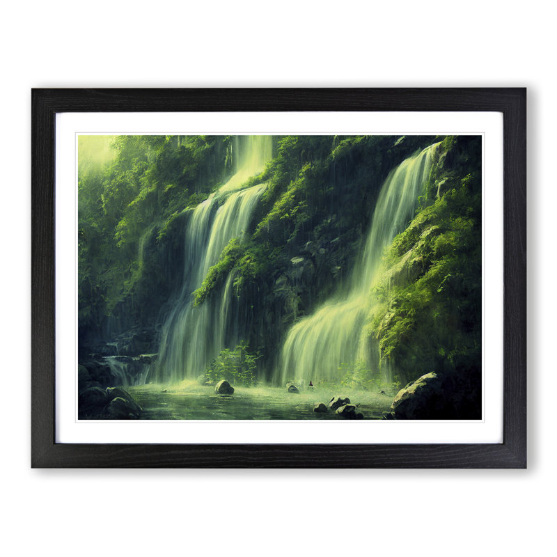 Endearing Waterfall - Single Picture Frame Print, Black Framed, 46cm H x 64cm W x 2cm D