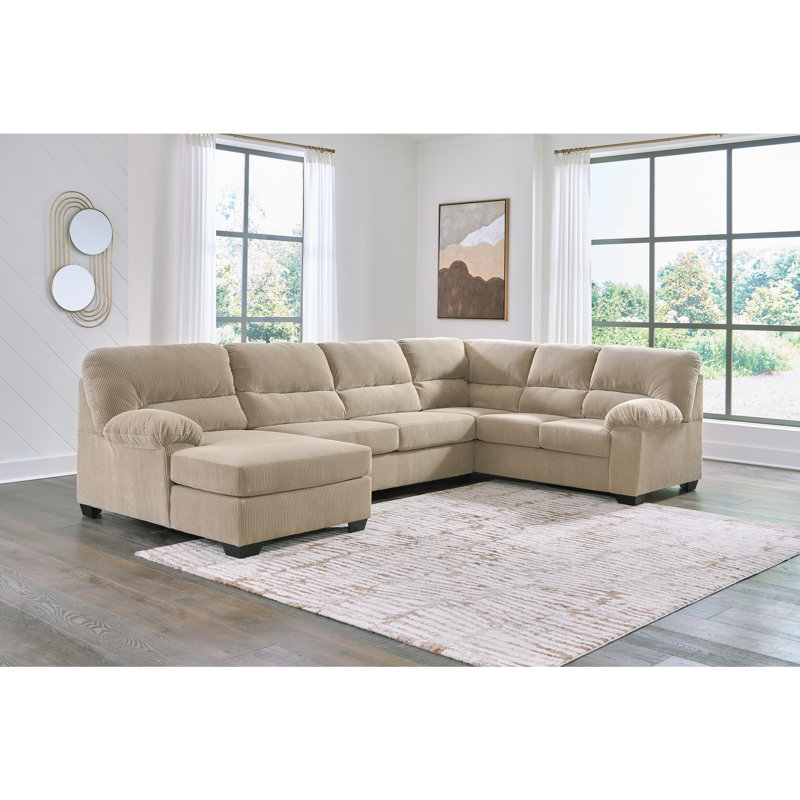 Canapé modulaire 3 pièces avec méridienne Ilminster, Right Hand Facing, Black, Beige Polyester